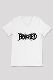 Benighted Baskılı Beyaz Unisex V Yaka Tişört - Tshirt
