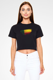 Benin Bayrağı Baskılı Kadın Crop Top Siyah Tişört