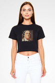 Benjamin Franklin Baskılı Siyah Kadın Crop Top Tişört