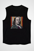 Benjamin Franklin Baskılı Unisex Siyah Kolsuz Tişört