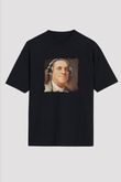 Benjamin Franklin Baskılı Unisex Siyah Oversize Tişört