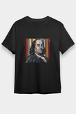 Benjamin Franklin Baskılı Unisex Siyah Tişört