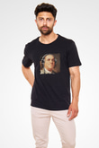 Benjamin Franklin Baskılı Unisex Siyah Tişört