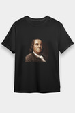 Benjamin Franklin Baskılı Unisex Siyah Tişört