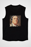 Benjamin Franklin Baskılı Unisex Siyah Kolsuz Tişört