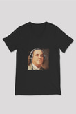 Benjamin Franklin Baskılı Unisex Siyah V Yaka Tişört