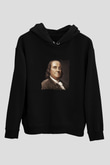 Benjamin Franklin Baskılı Unisex Siyah Hoodie