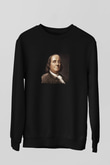 Benjamin Franklin Baskılı Unisex Siyah Sweatshirt