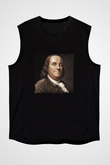Benjamin Franklin Baskılı Unisex Siyah Kolsuz Tişört