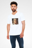 Benjamin Franklin Baskılı V Yaka Unisex Beyaz Tişört
