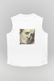 Benjamin Franklin Unisex Baskılı Beyaz Kolsuz Tişört