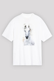 Beyaz At Baskılı Unisex Beyaz Tişört