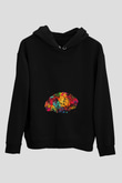 Beyin İllustrasyon Baskılı Unisex Siyah Hoodie