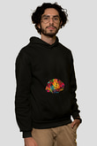 Beyin İllustrasyon Baskılı Unisex Siyah Hoodie