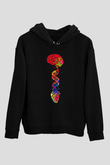 Beyin Omurga DNA Sarmalı Baskılı Unisex Siyah Hoodie
