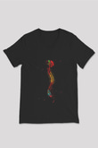 Beyin ve Omurga Baskılı Unisex V Yaka Siyah Tİşört - Tshirt