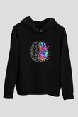 Beynin Sağ Ve Sol Lobları Baskılı Unisex Siyah Hoodie