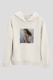 Beyonce Baskılı Unisex Beyaz Kapüşonlu Sweatshirt
