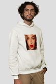 Beyonce Baskılı Unisex Beyaz Kapüşonlu Sweatshirt