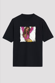 Beyonce Baskılı Unisex Oversize Siyah Tişört