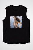 Beyonce Baskılı Unisex Siyah Kolsuz Tişört