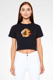 Beyzbol - Baseball Baskılı Crop Top Siyah Kadın Tişört - Tshirt