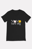 Beyzbol - Baseball Baskılı Unisex Siyah V Yaka Tişört