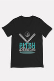Beyzbol - Baseball Baskılı Unisex Siyah V Yaka Tişört