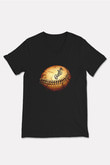 Beyzbol - Baseball Baskılı Unisex Siyah V Yaka Tişört
