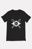 Beyzbol - Baseball Baskılı Unisex Siyah V Yaka Tişört