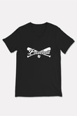 Beyzbol - Baseball Baskılı Unisex Siyah V Yaka Tişört