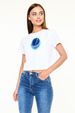 Beyzbol Baskılı Crop Top Beyaz Tişört - T-shirt