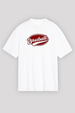 Beyzbol Baskılı Unisex Beyaz Oversize Tişört - Tshirt