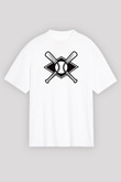 Beyzbol Baskılı Unisex Beyaz Oversize Tişört - Tshirt