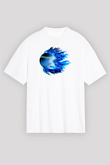 Beyzbol Baskılı Unisex Beyaz Oversize Tişört - Tshirt