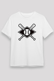 Beyzbol Baskılı Unisex Beyaz Tişört - Tshirt