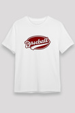 Beyzbol Baskılı Unisex Beyaz Tişört - Tshirt