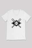 Beyzbol Baskılı Unisex V Yaka Tişört - Tshirt