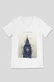 Big Ben Beyaz Unisex V Yaka Tişört