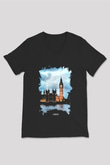 Big Ben Siyah Unisex V Yaka Tişört