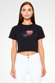 Bikini Atolü - Bikini Atoll Bayrağı Baskılı Kadın Crop Top Siyah Tişört