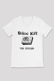 Bikini Kill Baskılı Beyaz Unisex V Yaka Tişört - Tshirt