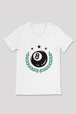 Bilardo Beyaz Unisex V Yaka Tişört