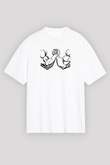Bilek Güreşi Baskılı Unisex Beyaz Oversize Tişört - Tshirt