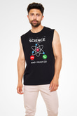 Bilim Arıyor Baskılı Unisex Kolsuz Siyah Tişört - Tshirt