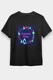 Bilim Atom Gezegen Dna Baskılı Unisex Siyah Tişört