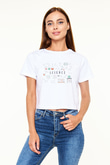 Bilim Deney Ekipmanları Baskılı Beyaz Kadın Crop Top Tişört