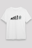 Bilim Evrim Atom Baskılı Unisex Beyaz Tişört - Tshirt