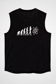 Bilim Evrim Atom Baskılı Unisex Kolsuz Siyah Tişört - Tshirt