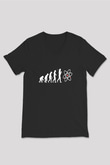 Bilim Evrim Atom Baskılı Unisex V Yaka Siyah Tİşört - Tshirt